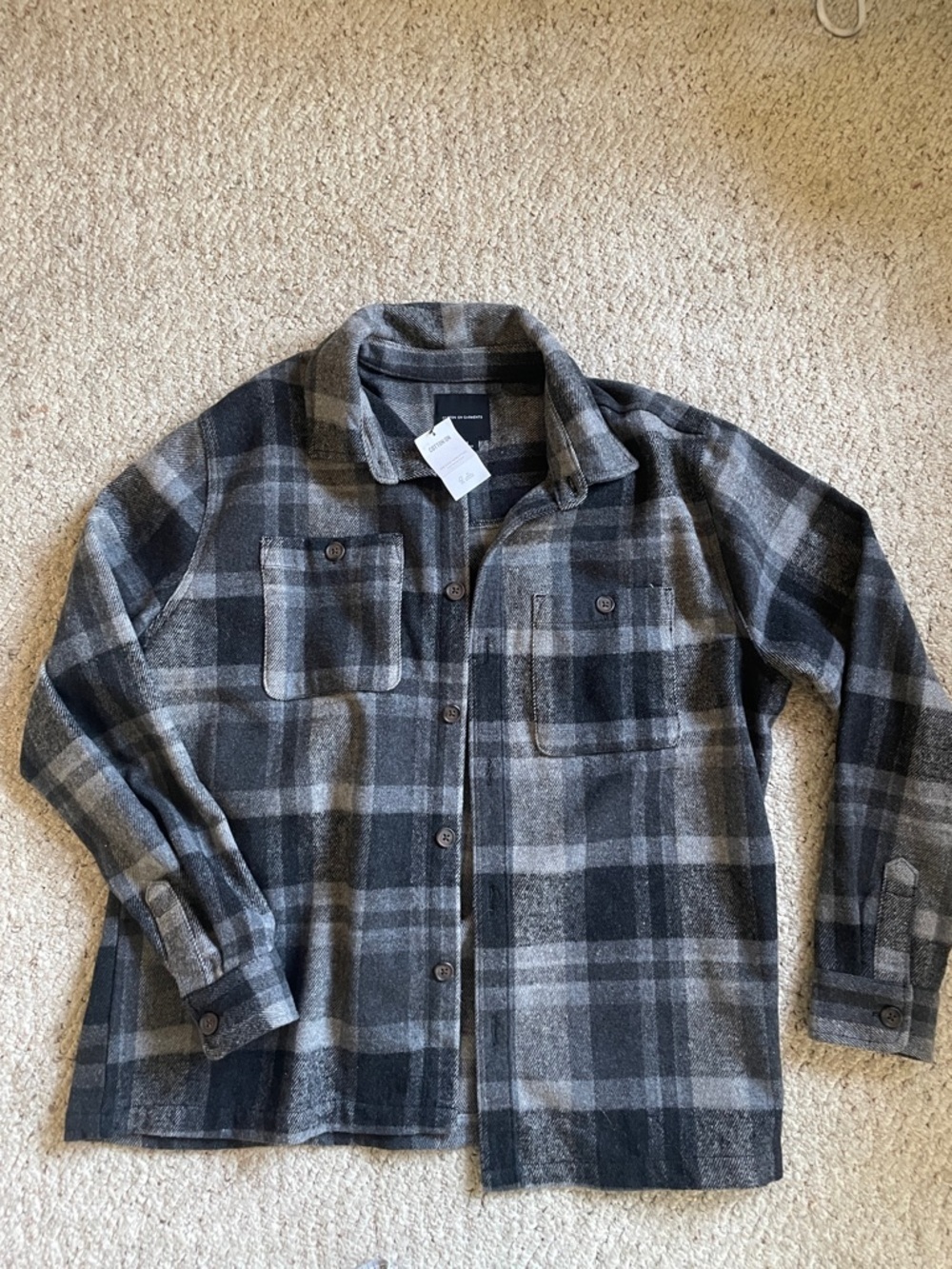 Cotton On Black & Gray Plaid Heavy Overshirt Shacket NWT - Picture 5 of 7